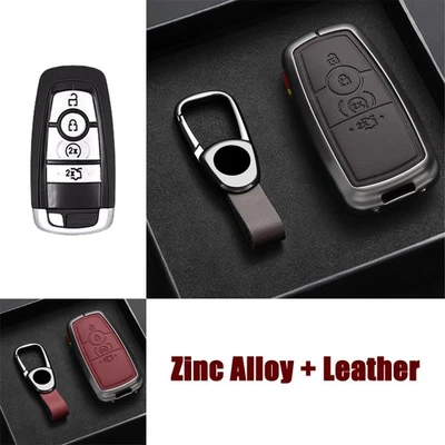 Zinc Alloy Leather Car Key Case Cover For Ford F-150 F-250 Edge Explorer Mustang - Image 1 of 4