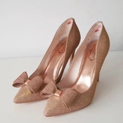 Zapatos de salón Ted Baker azelina oro rosa brillo lazo talla 10 boda fiesta Foto 1 de 4