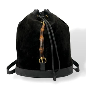 Antigua Mochila Gucci Mango de Bambú Cordón Gamuza Negra - Imagen 1 de 14