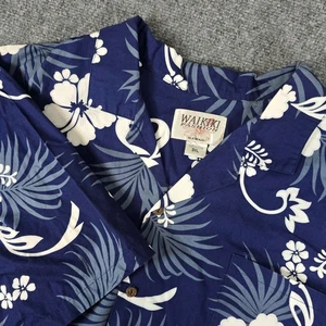 Waikiki Mode Herren 3XL blau weiß Hibiskus Blumen 100% Baumwolle Hawaiihemd - Bild 1 von 11
