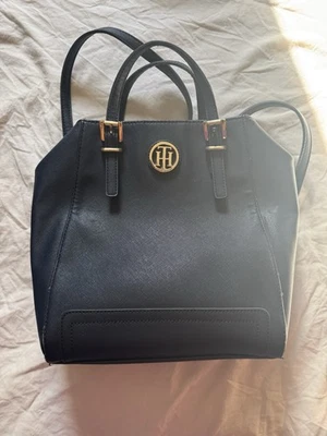 Tommy Hilfiger Navy Blue Backpack Gold Logo Button Closure Inner Pockets 11” H  - Image 1 of 4