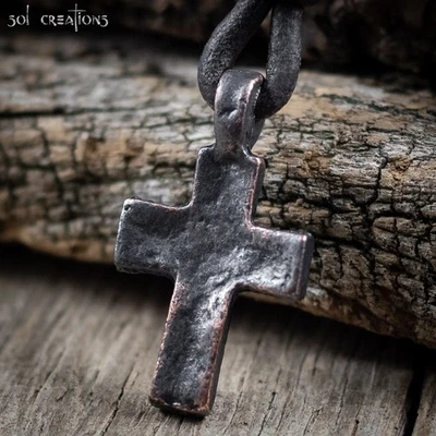 Cross Necklace For Men Leather Surfer Surf Pewter Cross Pendant Rustic Black - Image 1 of 4