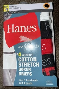 Hanes Originals ~ 4-Pair Womens Boxer Brief Panties Cotton Blend Stretch ~ L/7 - Picture 1 of 3