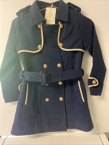 New Girls  8/10 Trench Coat Tailored Wool, Belt, Lined Military Epaulets #ath - Picture 1 of 24