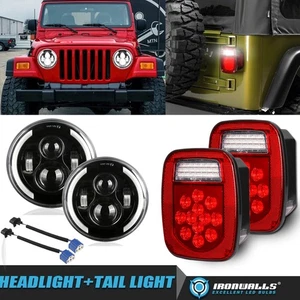 7" LED Headlights Hi-Lo Beam DRL +Tail Brake Lights for Jeep Wrangler TJ CJ JK - Bild 1 von 12