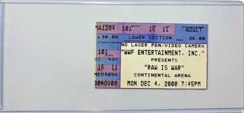 WWF The Undertaker vs Rikishi RAW TV Taping wrestling ticket stub wwe Dec 2000 Cover