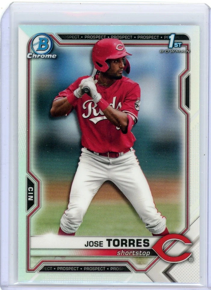 2021 Bowman Chrome Draft Jose Torres Cincinnati Reds 1st Bowman Refractor Card - Image 1 of 2