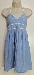 Ahornanthropologie Kleid 4 blau weiß gestreift Neckholder Mini V-Ausschnitt Babydoll Baumwolle - Bild 1 von 9