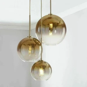Gradient Gold Glass Pendant Lamp 3-Light Globes Hanging Adjustable Chandelier - Picture 1 of 13