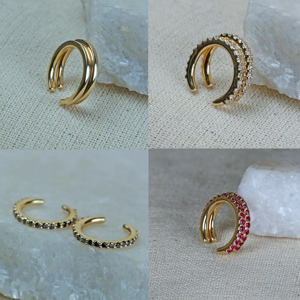 Hoop Cartilage Piercing Earrings Women Ear Gold 14k Huggie Ruby Diamond Jewelry - Image 1 of 3