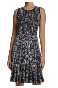 Abito Nic & Zoe nero/bianco gessato misto rayon elasticizzato aderente e svasato taglia L - Foto 1 di 14