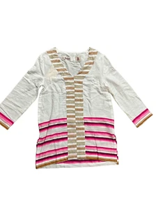Lemlem Birabiro Caftán Rosa Blanco Rayas Mezcla Algodón Pequeño Nuevo Con Etiquetas - Imagen 1 de 10