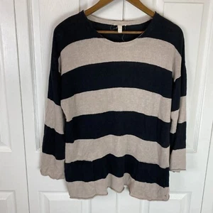 Eileen Fisher L 100% Linen stripe sweater pullover top Brown Black Lagenlook - Picture 1 of 4