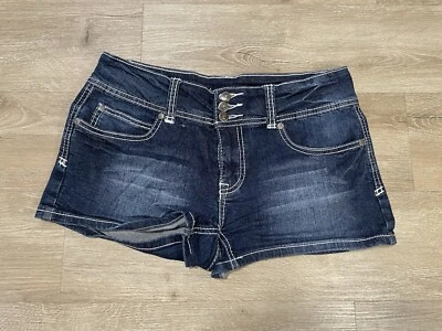 Pantalones Cortos de Jean Papaya Premium de Tiro Alto para Mujer Talla L Azul Destruido Botón Mosca Foto 1 de 4