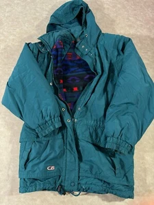 CB Mens Vintage Windbreaker Jacket Fleece Aztec Lined Snap Button Teal Large - Picture 1 of 8