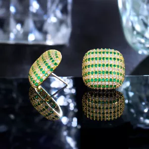 Pendientes de tachuelas grandes cuadrados enchapados en oro amarillo en oro amarillo micro pavimentado verde circonio cúbico - Imagen 1 de 11
