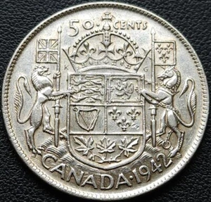 1942 Canada Silver 50-Cent Half Dollar Coin - 80% Silver - Picture 1 of 2