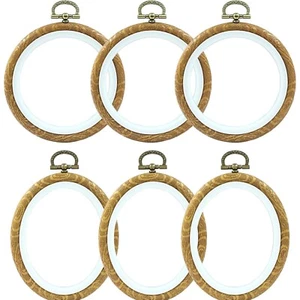 6 Pieces 4 Inch Embroidery Hoops, Imitated Wood Cross Stitch Hoop Ring Oval &... - Picture 1 of 6