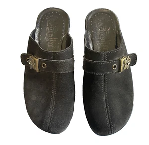 Fly Flot 8.5 Women’s Clogs Black Suede Comfort Buckle Flower Boho Casual Italian - Picture 1 of 10