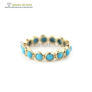 Zargenfassung 2,21 ct Türkis Eternity Ring 14k Gelbgold Party Wear Schmuck - Bild 1 von 2