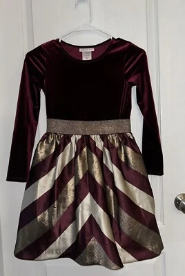Bonnie Jean Christmas Holiday Dress Burgundy Gold Velvet Long Sleeve Girls Sz 10 - Image 1 of 4