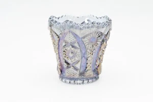 Vintage Imperial Carnival Glas irisierender Amethyst Zahnstocher Halter Gänseblümchen & Knopf - Bild 1 von 5