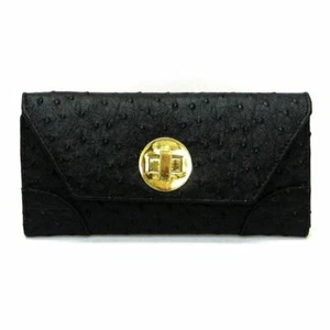 Black Flap wallet Golden Lock Ostrich Credit Card Pockets Wrist Designer - Picture 1 of 3