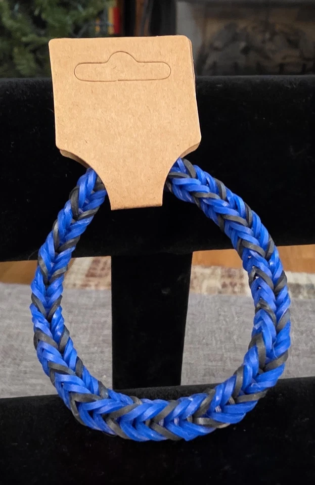Rainbow Loom Bracelets. Handmade Rainbow Loom BraceletsThin Blue Line 7in - Image 1 of 1