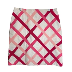 Neiman Marcus Women's White Pink Geometric Plaid Mini Skirt Size 8 Preppy Mod - Picture 1 of 13