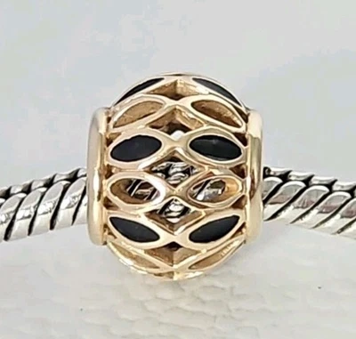 Genuine Stamped Pandora Bracelet Charm - 14ct Gold & Black Royal Victorian G585  - Image 1 of 4