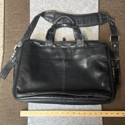 Johnston & Murphy Negro Triple Cremallera Cuero Maletín Laptop Bolso Mensajero Foto 1 de 4