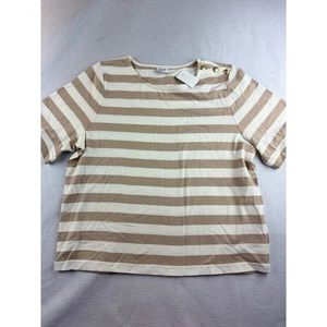 T-shirt donna J.Crew top a righe taglia L manica corta dettaglio bottoni oro - Foto 1 di 8