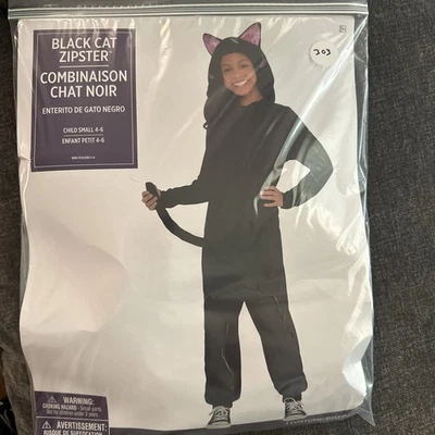 Amscan Black Cat Zipster One Piece Jumpsuit Costume Child Small 4-6 NEW 303 - Image 1 of 2