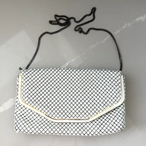 Borsa pochette vintage anni 70 rete metallo bianco maglia catena borsetta Hong Kong - Foto 1 di 14