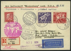 ZULEITUNGSPOST Schweden: 1936, 9. Nordamerikafahrt, Einschreibkarte, Pracht - Picture 1 of 2