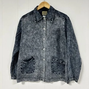 Blue Cactus Denim-Look Collared Long Sleeve Top Medium Made in USA Western Shirt - Picture 1 of 13