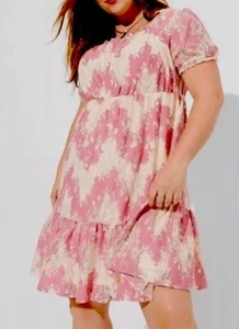 Torrid Babydoll Dress Pink Ivory Lace Tiered NWT New 1X - Picture 1 of 9