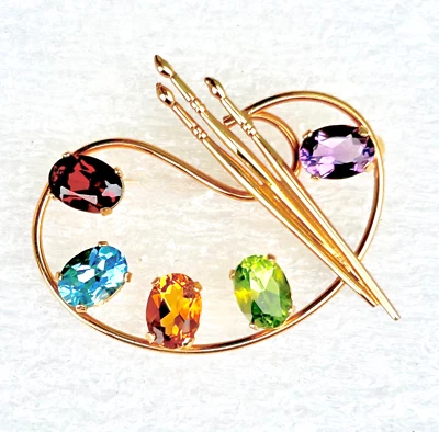 PENDEDOR Y PINCELES DE COLECCIÓN VAN DELL 14K ARTISTAS DE PIEDRAS PRECIOSAS MULTICOLORES 4,7G Foto 1 de 4