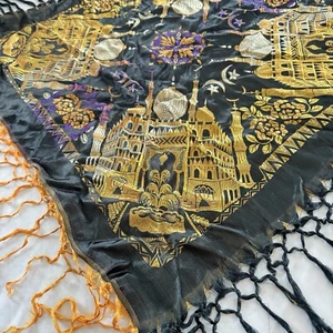 Vintage WWll Taj Mahal Silk Piano Shawl Scarf Tablecloth - Picture 1 of 14