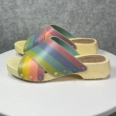 Sandalias de cuña Kelsi Dagger talla 7 M Brooklyn Pride arco iris cuero auténtico Foto 1 de 4