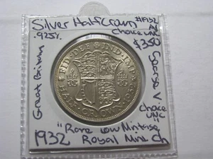 1932 Silver Half Crown RARE Great Britain King George V English Coin .925 #1932 - Foto 1 di 20