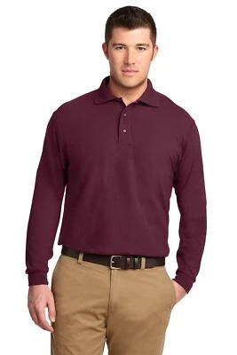 Port Authority Silk Touch Mens Long Sleeve Wrinkle Resist Golf Polo Shirt K500LS - Image 1 of 3