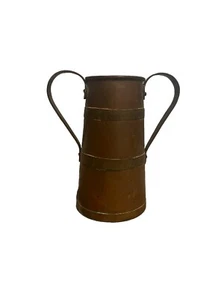 Antik oder Vintage Kupfer und Messing gebändert Tasse Stein Blumenvase zwei Henkel - Bild 1 von 6