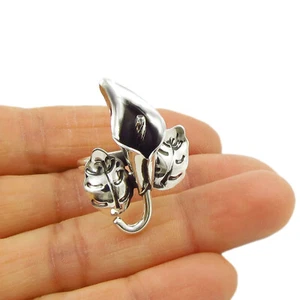 Calla Lily Flower Ring 925 Sterling Silver Adjustable Size Ladies Floral Design - Picture 1 of 4