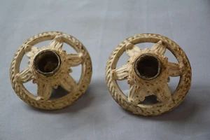 PAIR ANTIQUE CAST IRON 6 POINT FLORAL LIGHT FIXTURES SOCKETS LAMP PARTS (G61) - Picture 1 of 9