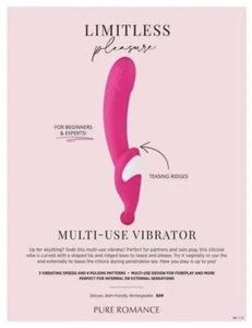 Pure Romance 9 Function Rechargeable Bath Friendly Silicone Multi-Use Vibrator - Picture 1 of 12