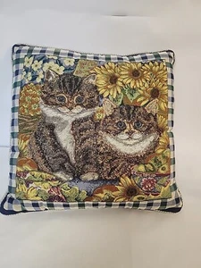 Wandteppich quadratisch Katze Katze Kissen signiert Anne Mortimer 16" x 16", TOP - Bild 1 von 12
