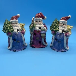 3er Set Porzellan Weihnachtsmann Teelicht Votivkerzenhalter Figuren - Bild 1 von 13
