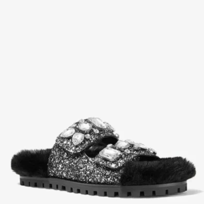 NEW Michael Kors Size 10 Stark Embellished Glitter & Faux Fur Slide Sandal - Image 1 of 3