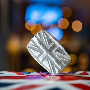 1 Feinunze Union Jack Barren, 999FS, massiv Silber, schottische Handarbeit Silberbarren - Bild 1 von 8